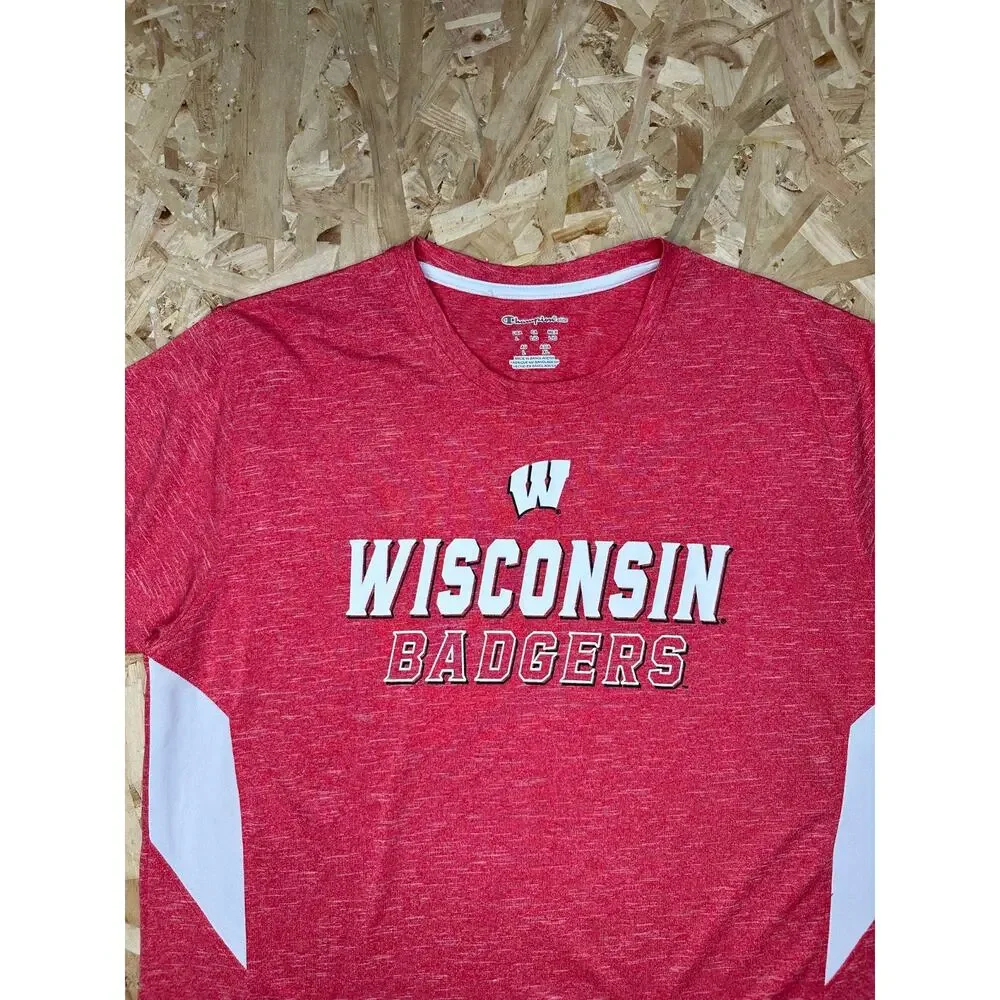 CHAMPION Wisconsin Badgers Elite Polyester Short Sleeve Shirt Men’s Sz L - Picture 4 of 6